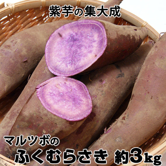 マルツボの「ふくむらさき」紫芋 減農薬特別栽培 茨城県産 大小混在約３kg【紫色のさつまいも】＊常温便　＊送料込