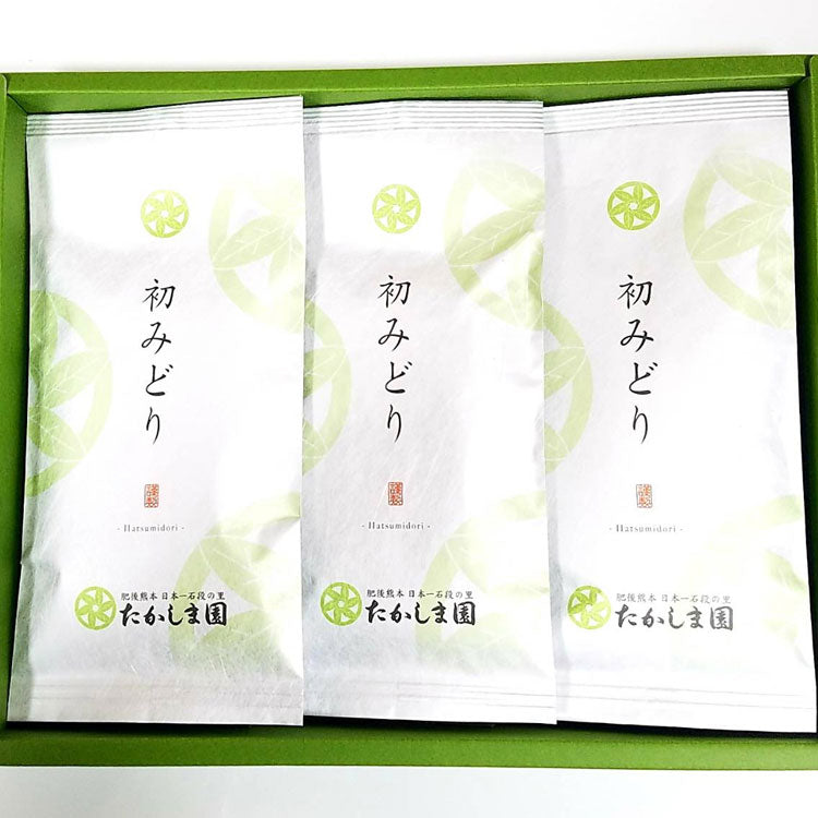 2024年産茶 【ギフト箱】無農薬無化学肥料栽培かぶせ茶 玉緑茶製法「初みどり」一番茶　３袋入　（1袋約１００g×３）　＊常温便 ＊送料込